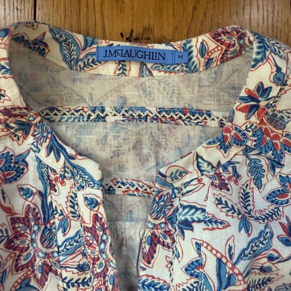 J. McLaughlin Nylee Linen Mini Dress SZ M 3QTR Puff Sleeve Floral Bloomsbury - Picture 3 of 10